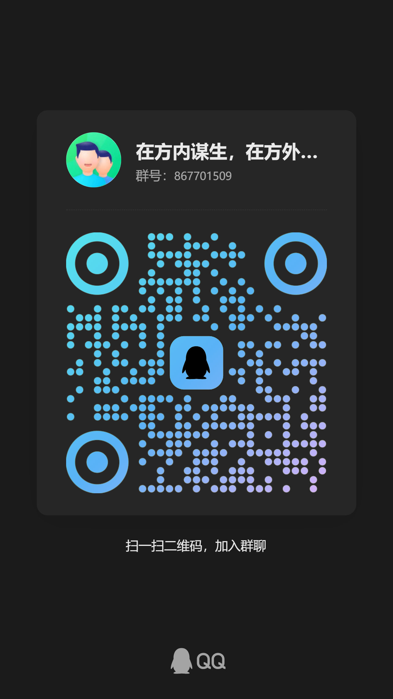 QQ群二维码，群号 867701509